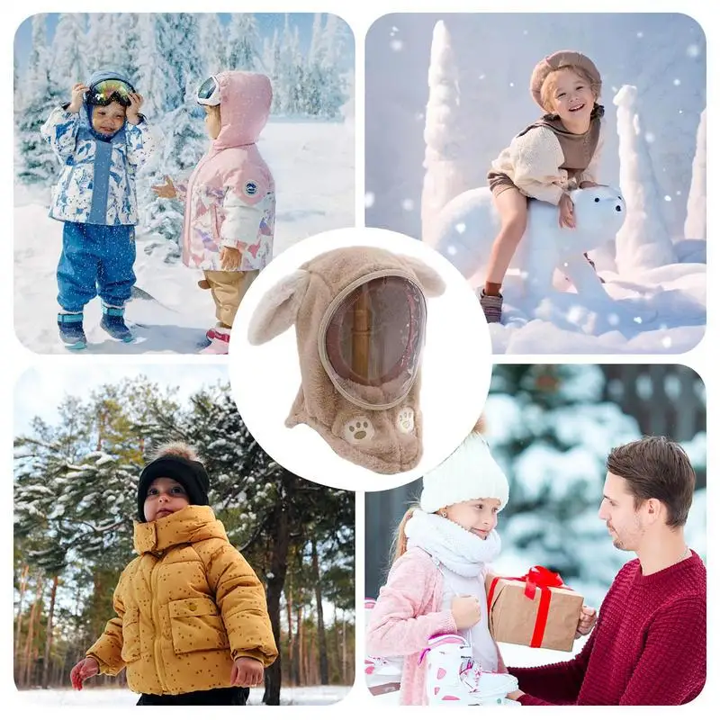 Crianças inverno capa facial bonito forma animal esqui rosto capa engrossado unisex headwear à prova de vento máscara facial completa para meninos meninas