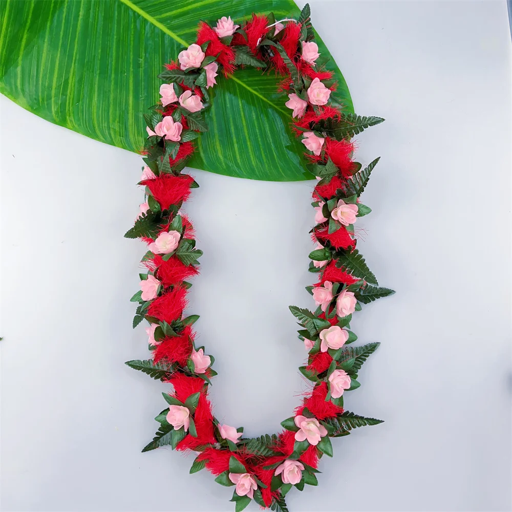 2024 Charming Lehua Rose Flowers Lei Hawaii Hula Dance Performance Wedding Party Decoration Favors Customize Graduation Gift