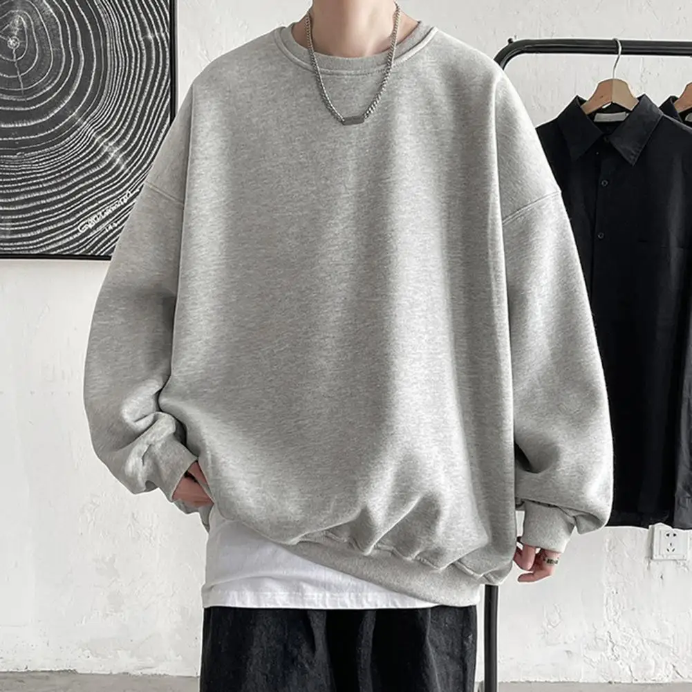 Harajuku Sweatshirts Men Korean Solid Color Basic O Neck Oversized Pullovers Spring Autumn Simple Fashion Casual Tops 5XL-M