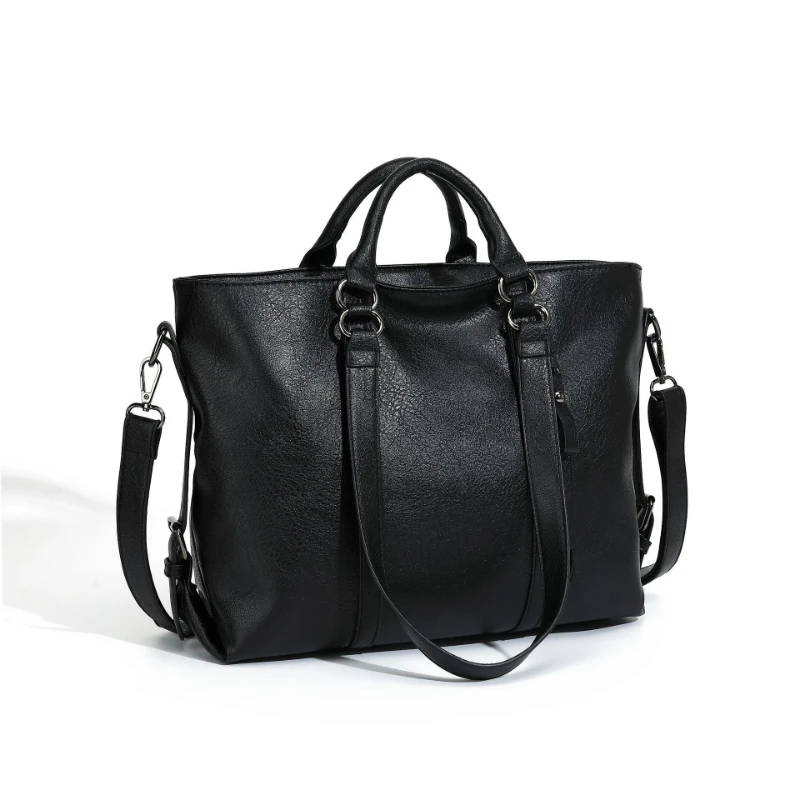 Vintage Brown Red Black Oil Wax Leather Tote Bag Women Large Capacity Shoulder Crossbody Bag With Detachable Strap - view 3