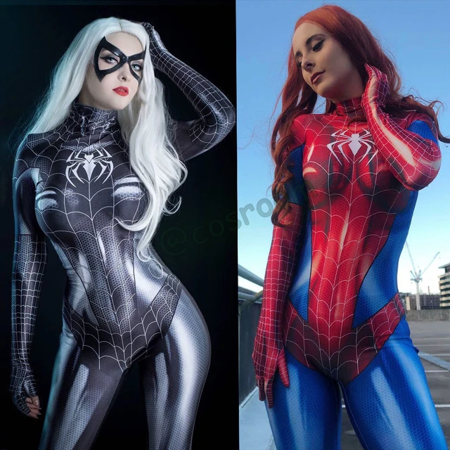 女性のためのスパイダーマンコスプレ全身タイツスーツ,スパンデックスのセクシーな衣装,スーパーヒーロースーツ,ハロウィーンのカーニバルパーティー,豪華なドレス  - AliExpress