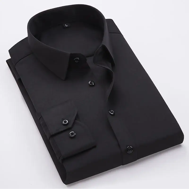 

Men's Long Sve irt Pure Bla Busin Casual Workwear Diagonal Pattern Base Layer plus Size Extra Large Youth Daily Wear
