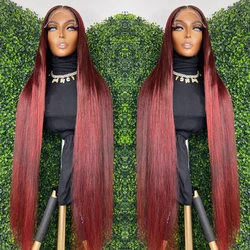 99j Burgundy Lace Front Wig Brazilian Pre Plucked Lace Front Human Hair Wigs For Women Red 13x4 Hd Transparent Lace Frontal Wig