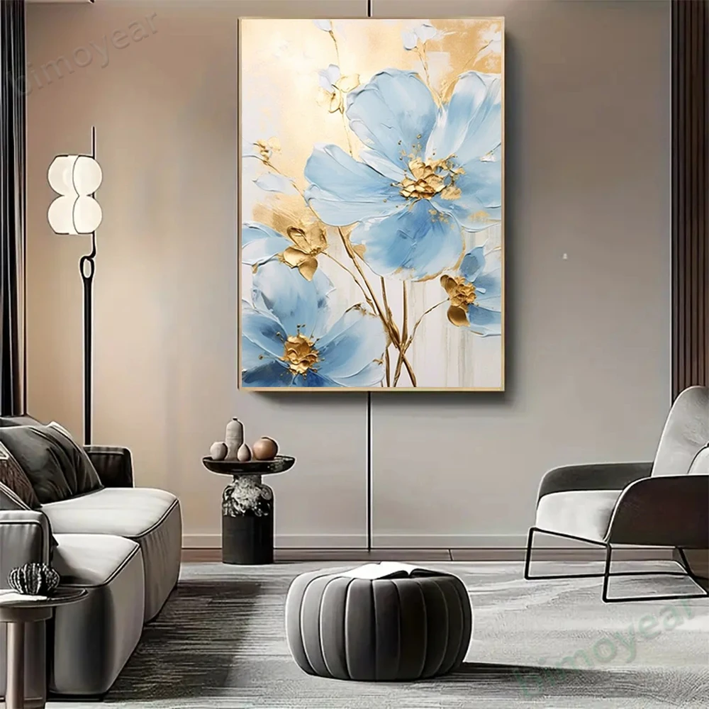 

100% hand drawn blue flower abstract oil painting original wall painting home living room decoration paint interior aesthetics