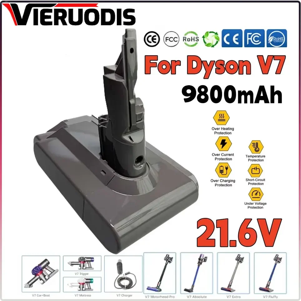 

2024 New Dyson V7 battery 21.6V 9800mAh Li-lon Rechargeable Battery For Dyson V7 Battery Animal Pro Vacuum Cleaner Replacement