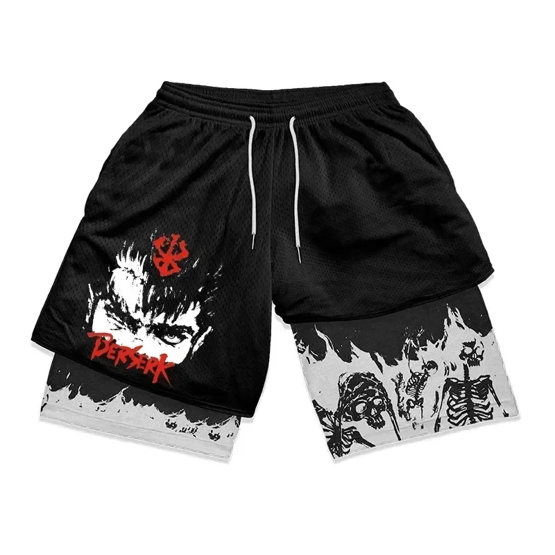 Anime berserk 2 em 1 calções de ginástica para homens shorts de compressão atlética ativa 5 Polegada secagem rápida elástico treinamento fitness