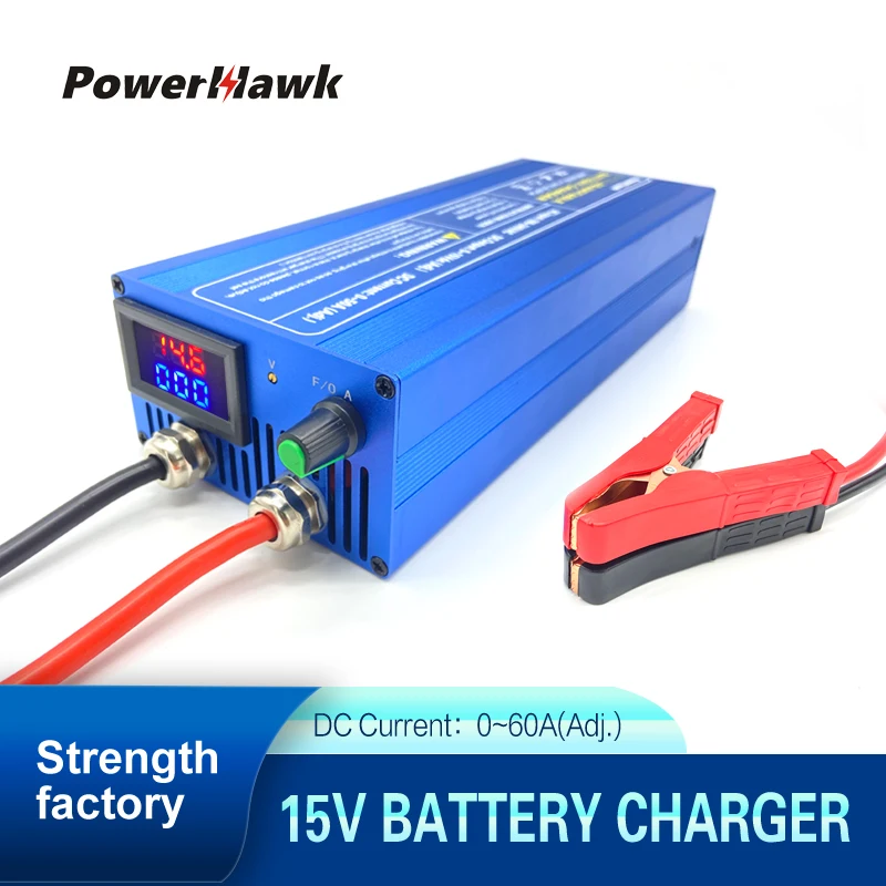 12v Battery Charge 60A Lifepo4 Battery Charger Voltage Current AdjustablFast Charge Lithium Battery Charger14.6V Battery Adapter