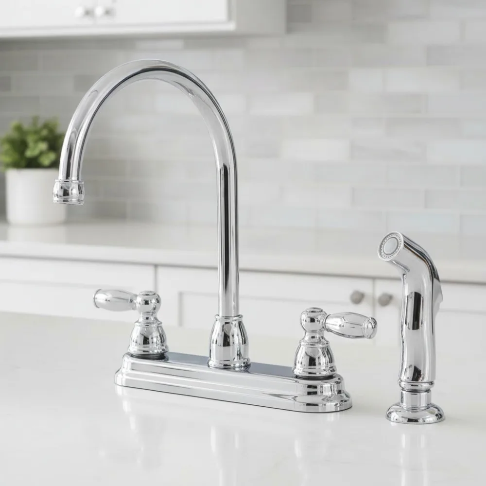 

High Arc Kitchen Sink Faucet with Side Sprayer, 360° Swivel, Easy Installation, Chrome Finish for Modern Homes