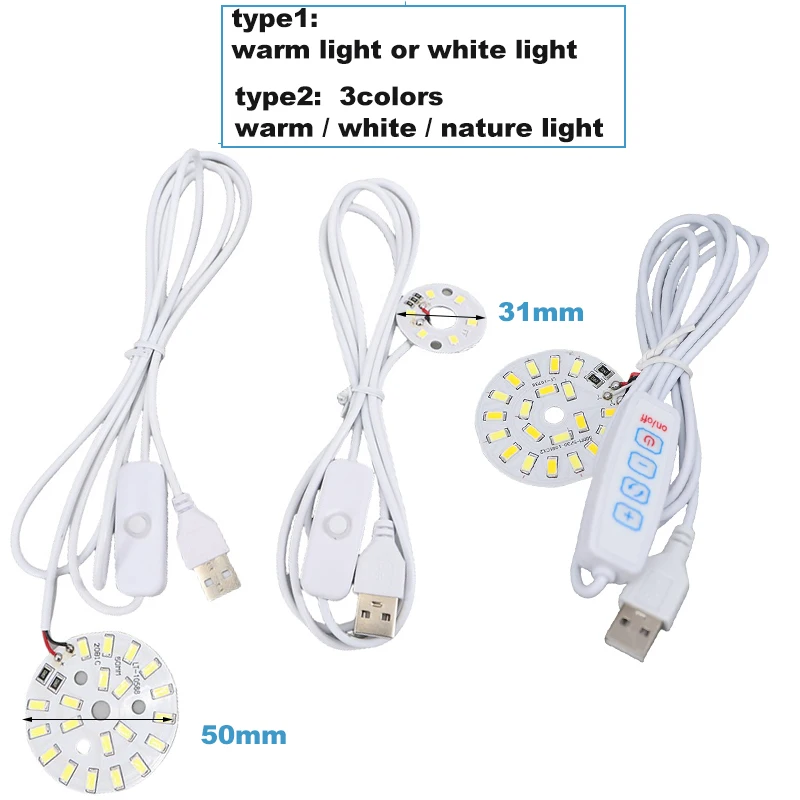 

31mm 50mm Warm White DC 5V 3W 10W USB LED Lights 5730 Chip Single Dimmer Reading Night Desk Book Tablet Lamp Switch Cable J