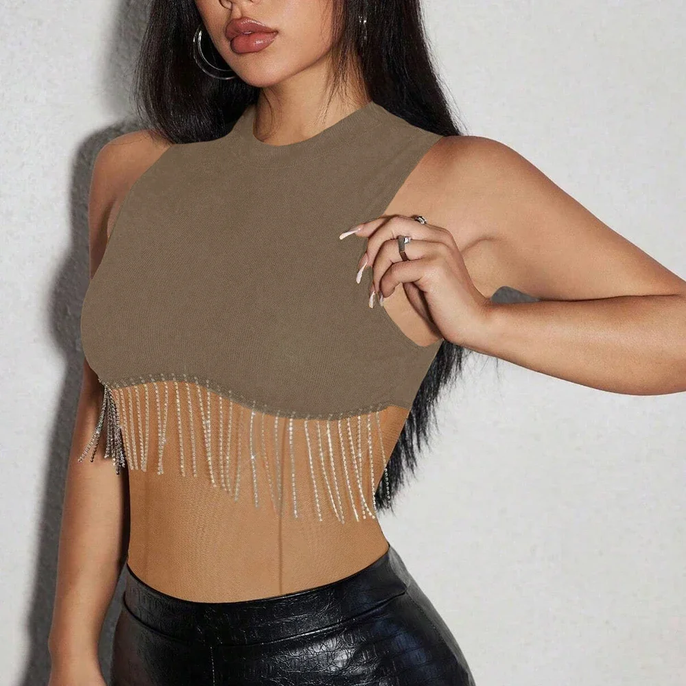 CPSYMYM  Women's Jumpsuits & Playsuits All Seasons Sexy Sparkling Tassel Sleeveless Round-Neck Party Luxury Clubwear Outfits