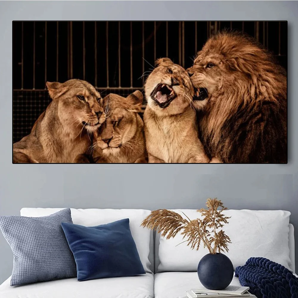 

Lion Family Canvas Posters and Prints Abstract Wild Animal Painting Modern Family Interior Living Room Bedroom Wall Decor Art