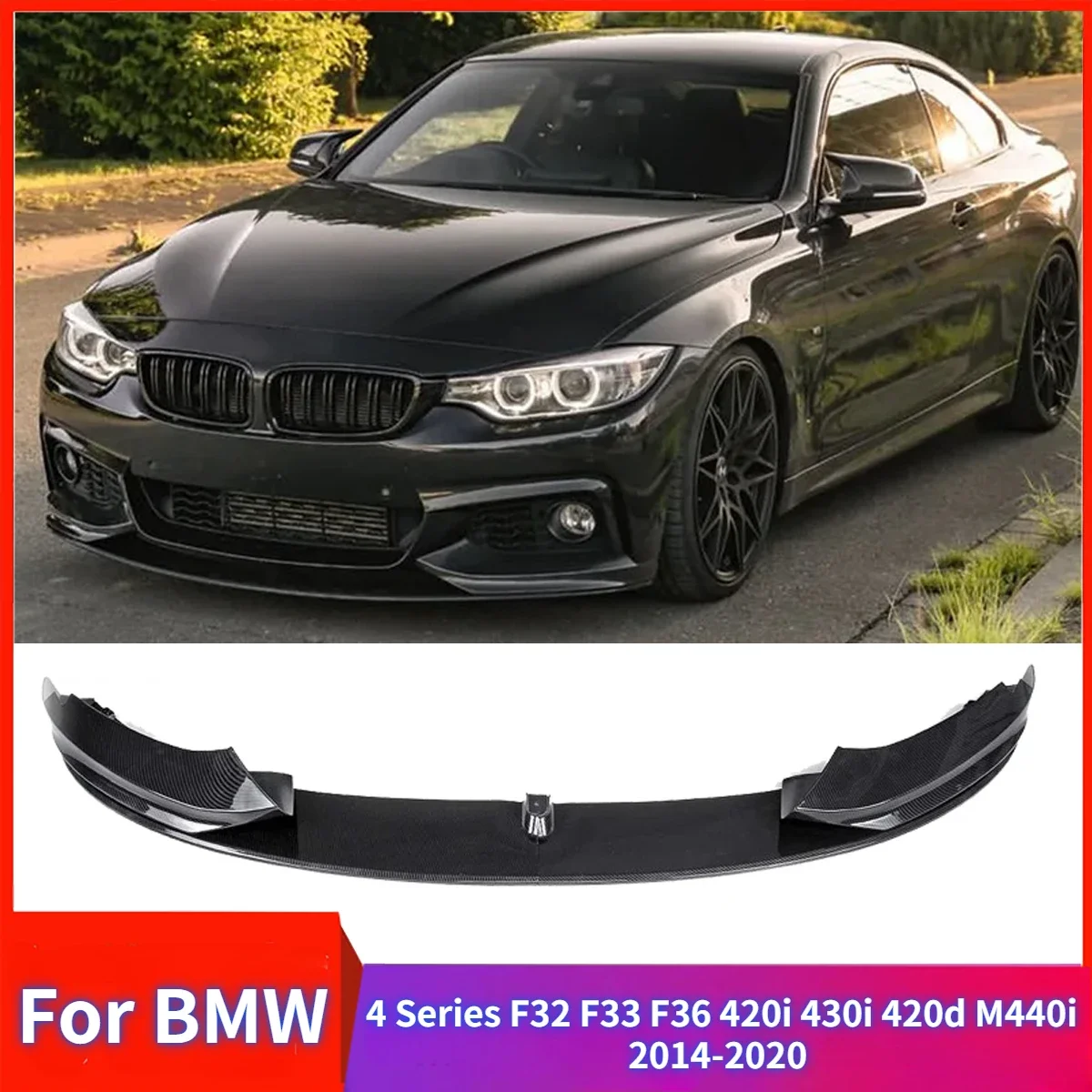 Car Front Bumper Lip For BMW 4 Series F32 F33 F36 420i 430i 420d M440i 2014-2020 ABS Guard Protector Cover Glossy Black Spoiler