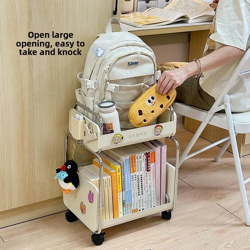 Carbon steel under-table schoolbag  trolley shelf floor-to-ceiling desktop book storage basket