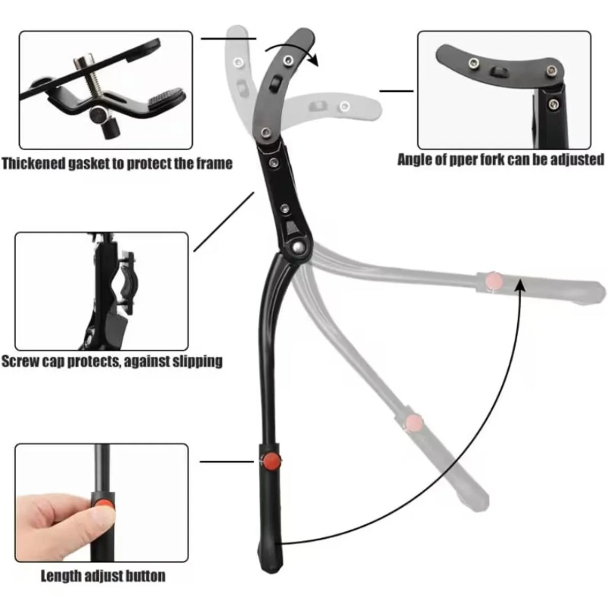PINMOAP 1PC Fahrradständer, verstellbarer Fahrrad-Seitenständer, robuster Ständer aus Aluminiumlegierung für MTB, Rennrad, Mountainbike, Radfahren – Detail 2