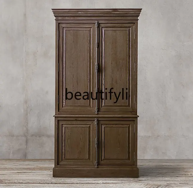 

American Retro White Bookshelf French Living Room Storage Bookshelf Sideboard Wine Cabinet