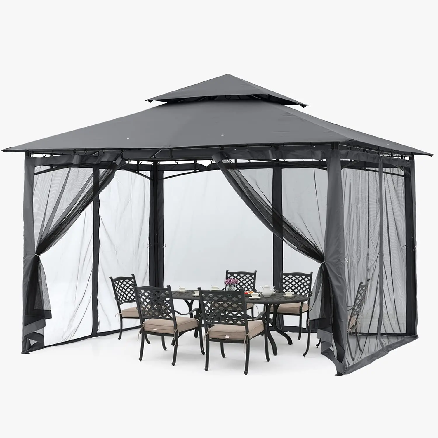 

Gazebos for Patios 10x12 - Outdoor Steel Frame Gazebo with Mosquito Netting for Lawn Backyard Garden Deck (Dark Gray)