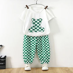 Kids Boys Girls Summer Pajamas Cute Cartoon Print Short Sleeve T-Shirt long Pants clothing Set