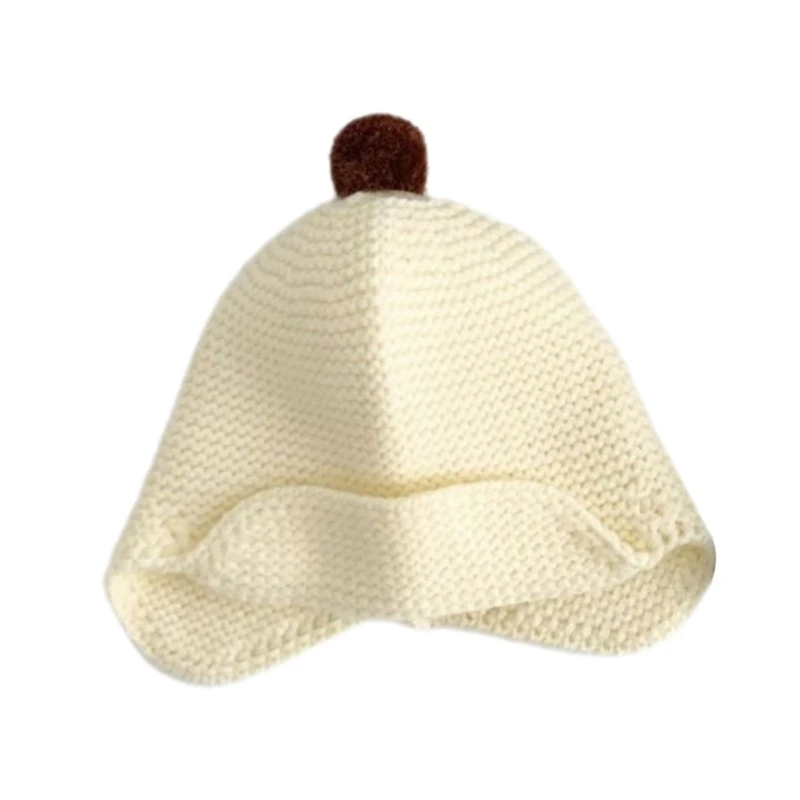 Pom Designed Knit Bonnet Baby Hat with Earflaps for Winter Warmth, Soft Comfortable Infant Bonnet Caps Solid Color