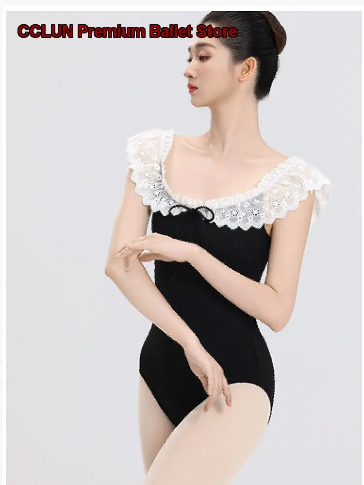 Women's Adult One-Piece Dress Patchwork Lace Trim Ballet Dance Costume Practice Leotard Body Suit Basic Training Gymnastics Leot