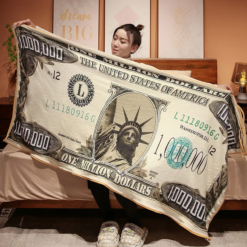 Million Dollar Novelty Blanket Million Dollar Wool Blanket Flannel Funny Dollar Bill Plush Carpet Creative Million Dollar Blanke