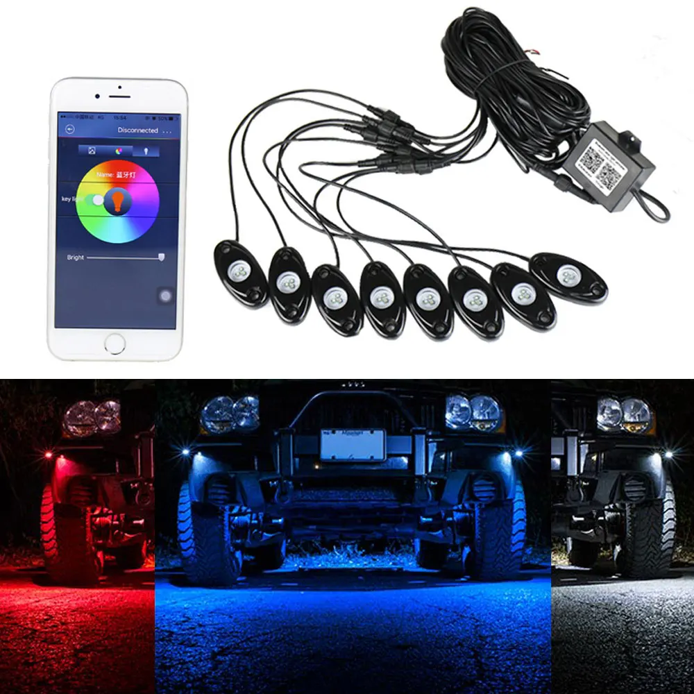 8 in 1 RGB LED Ambient Light 12V For Car Motorcycle And off-road Vehicle Modified OBD2 Car Accessories