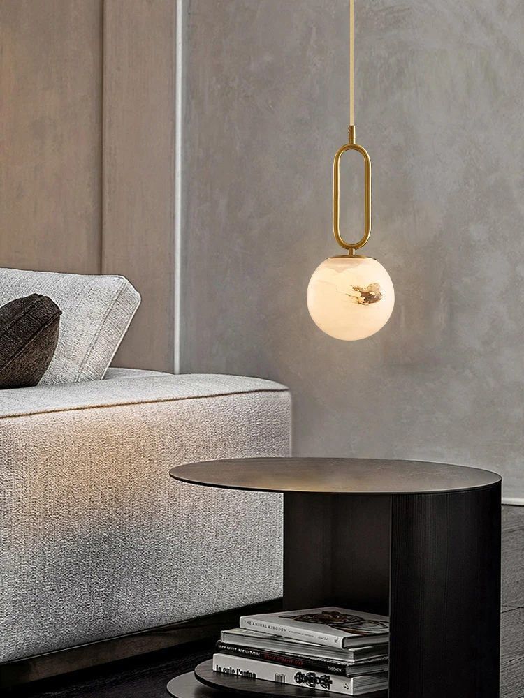 

Modern All Copper Light Luxury Restaurant Bar Spanish Marble Decoration Small Pendant Light Foyer Empty Bedroom Bedside G9 Light