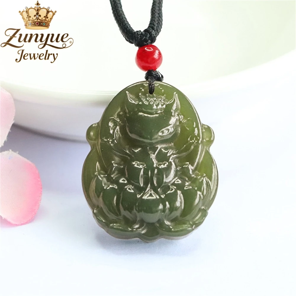 

Natural Hetian Jade Carving Nine-Tailed Fox Fairy Pendant Luxury Quality Jewelry Fashion Jewelry Exquisite Elegant Charms Gift