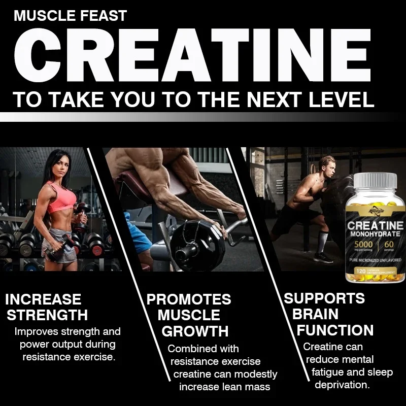 Monohidratato di creatina micronizzata 5.000 mg 120 capsule non GMO |   Senza glutine