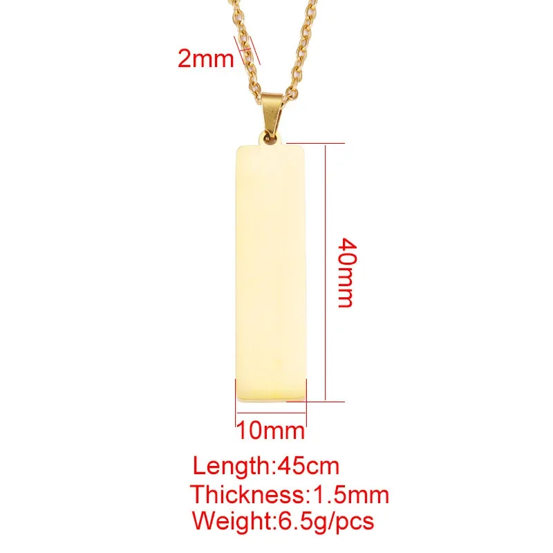 10pcs Mirror Polished 10x40mm Strip Pendant Necklaces Stainless Steel Cable Chain Necklaces For DIY Custom Name Logo Womens Mens