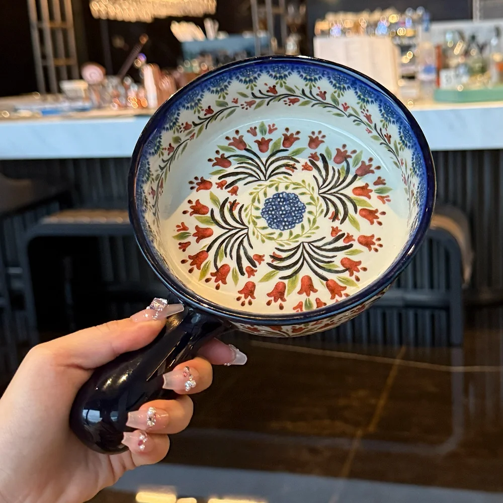 

Creative Cerc Bowl with Handle Small Floral Design Microwave Se Rice Cooking Bowl Home Use by op Owner Lady