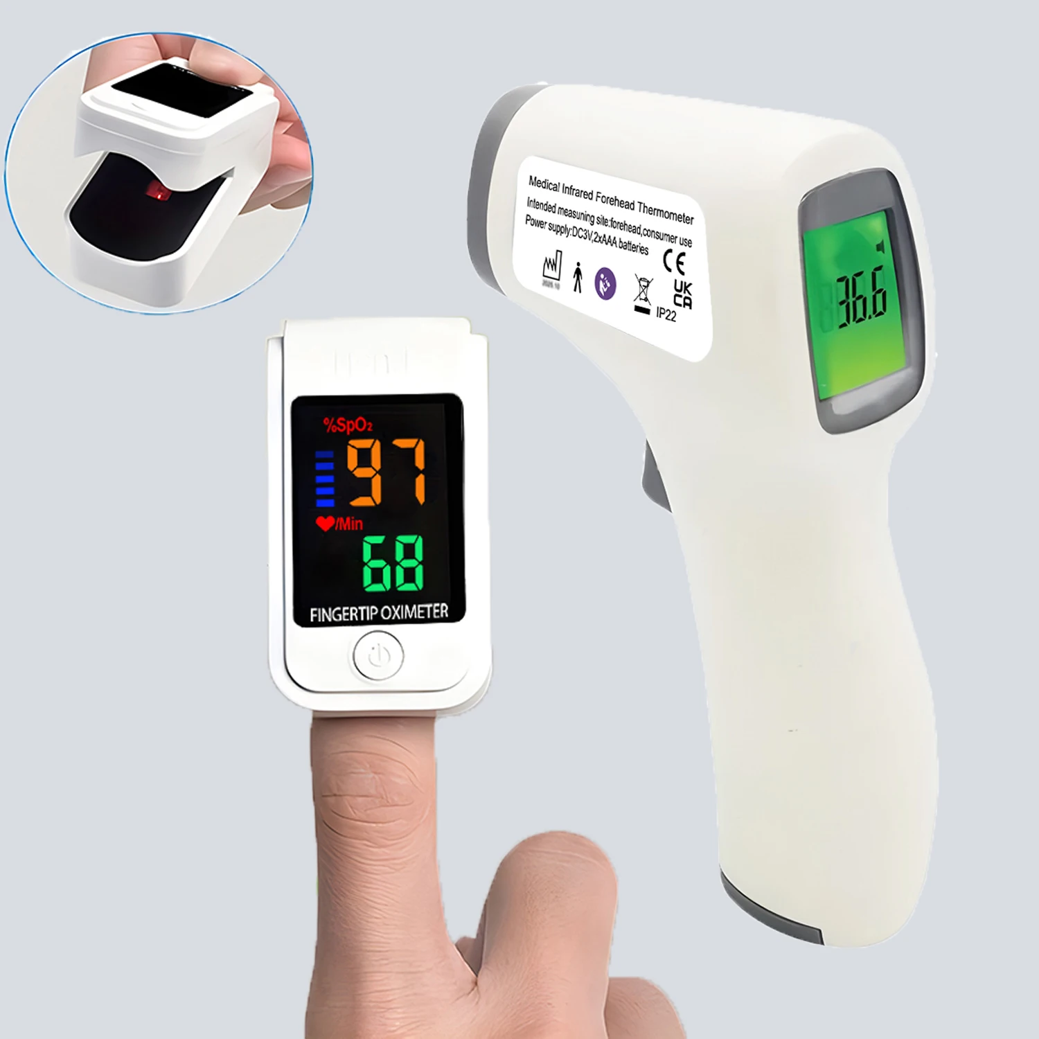 Fast Reading Medical IR Fever Thermometer & Mini Oximeter | Non-Contact Ear Thermometer for Child Adult Home Health Check