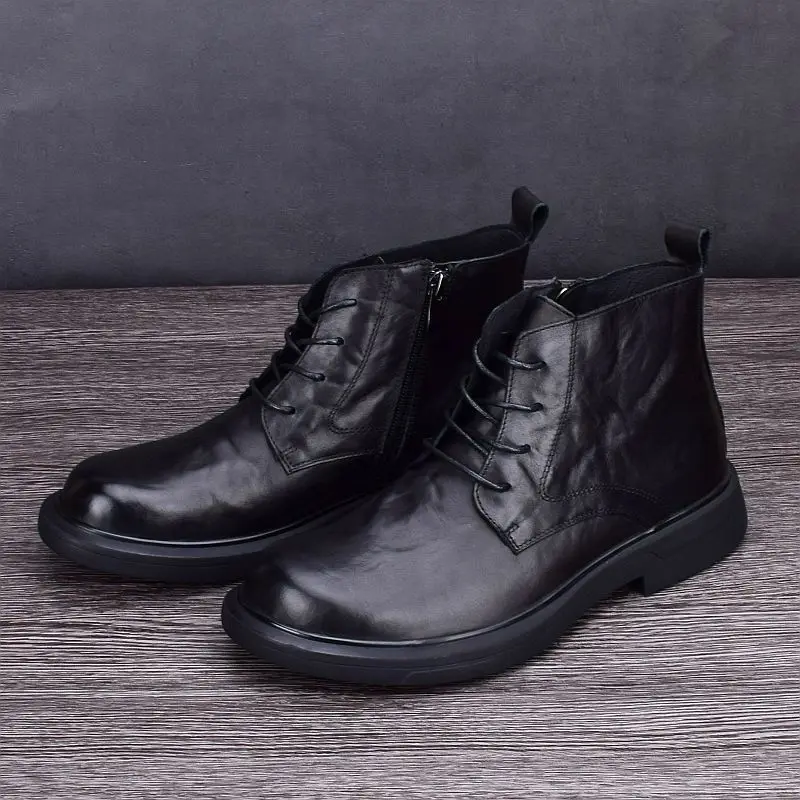 Men Chelsea Boots British Style Cotton Mid Top Leather Work Shoes Fashion Trend Casual Ankle Boots for Men