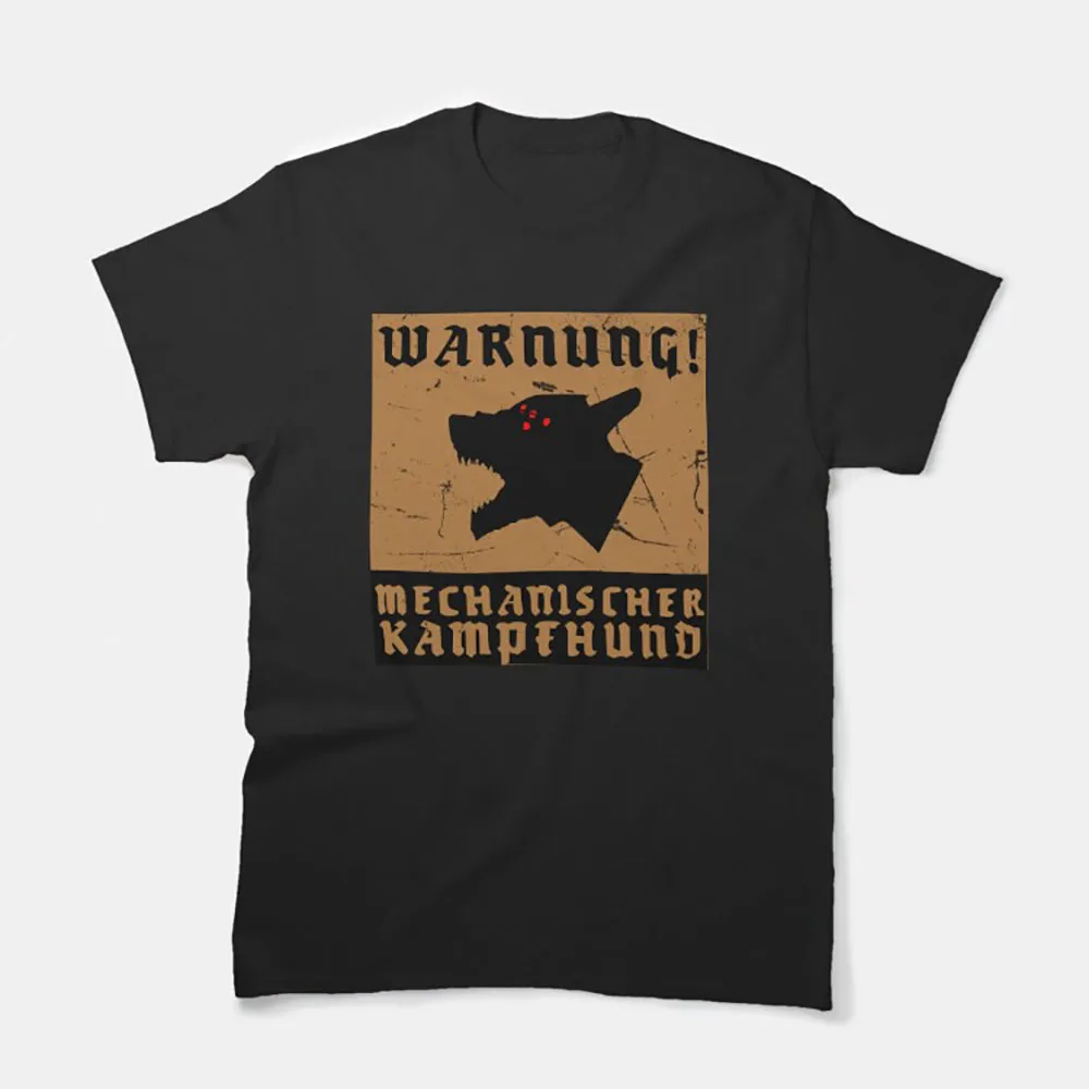 Vintage War Game Wolfenstein Kampfhund Mechanischer Kampfund Warning Sign Video game t shirt Retro gaming printed plus size tee