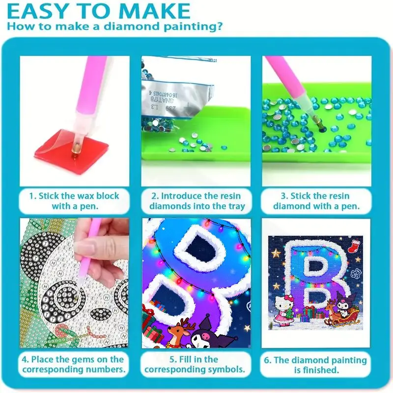 1PC 5D DIY Lukisan Berlian Natal Hello Kitty Kuromi Kit Lampu Huruf Malam Bersalju Bintang Dapat Digantung & Dipegang Dekorasi Rumah Kerajinan
