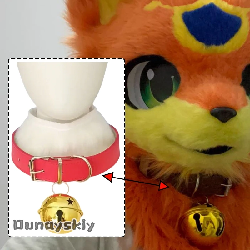 aBc01 Buntes Leder-Punk-Halsband für Pelz-Cosplay-Kostüm-Accessoire 35-55cm Tier-Cosplay-Requisite Seilhalskette mit Glocke Halloween