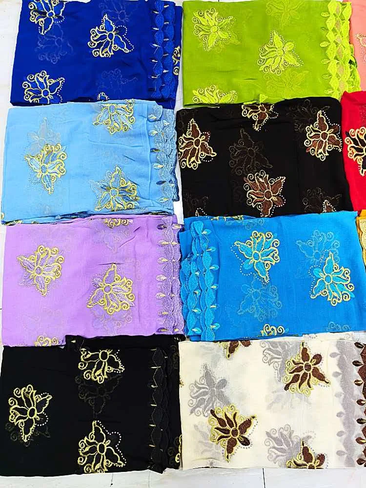 Schal Muslimische Afrikanische Tücher Chiffon Gute Qualität 2026 Neueste Afrikanische Muslimische Islamische Hijab Dubai Stickerei Schal Kashkha Dubai – Detail 16