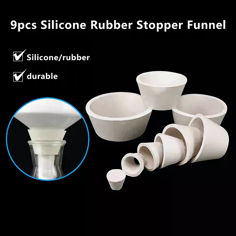 9Pcs Suction Bottle Mat Rubber Filter Cone Smooth Stopper Filtration Assemblies Adapter Tapered Silicone Stopper Funnel