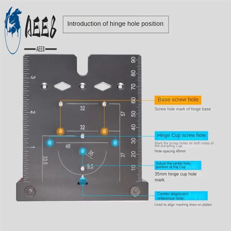 

AEE8-35Mm Hinge Punching Locator Hinge Boring Jig With Inch Metric Scale Multi-Function Woodworking Drilling Locator