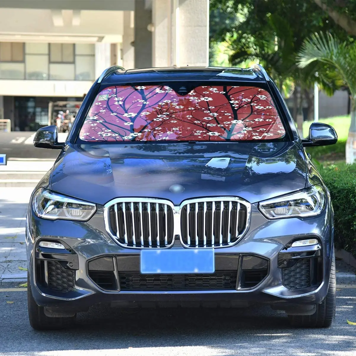 Oarencol Red Cherry Tree Car Windshield Sun Shade Japanese White Flower Floral Anime Blossom Foldable UV Ray Sun Visor Protector