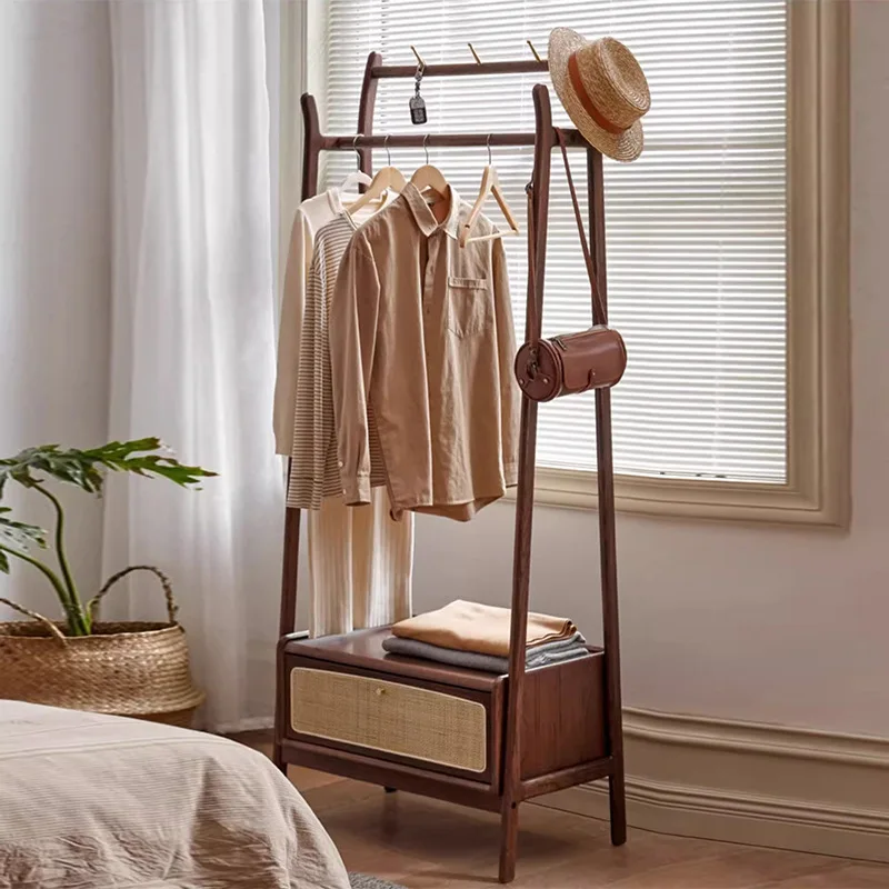 

Coat Rack Bedroom Floor Hanger Simple Black Field Coat Rack Rattan Rack