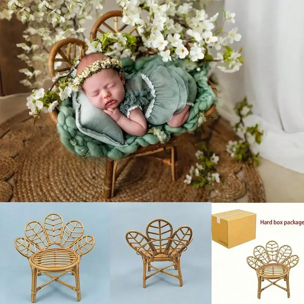 Newborn Photography Props Baby Rattan Flower Chair Infant Furniture Rattan Peacock Chair Bed Basket Shooting Studio Accessories