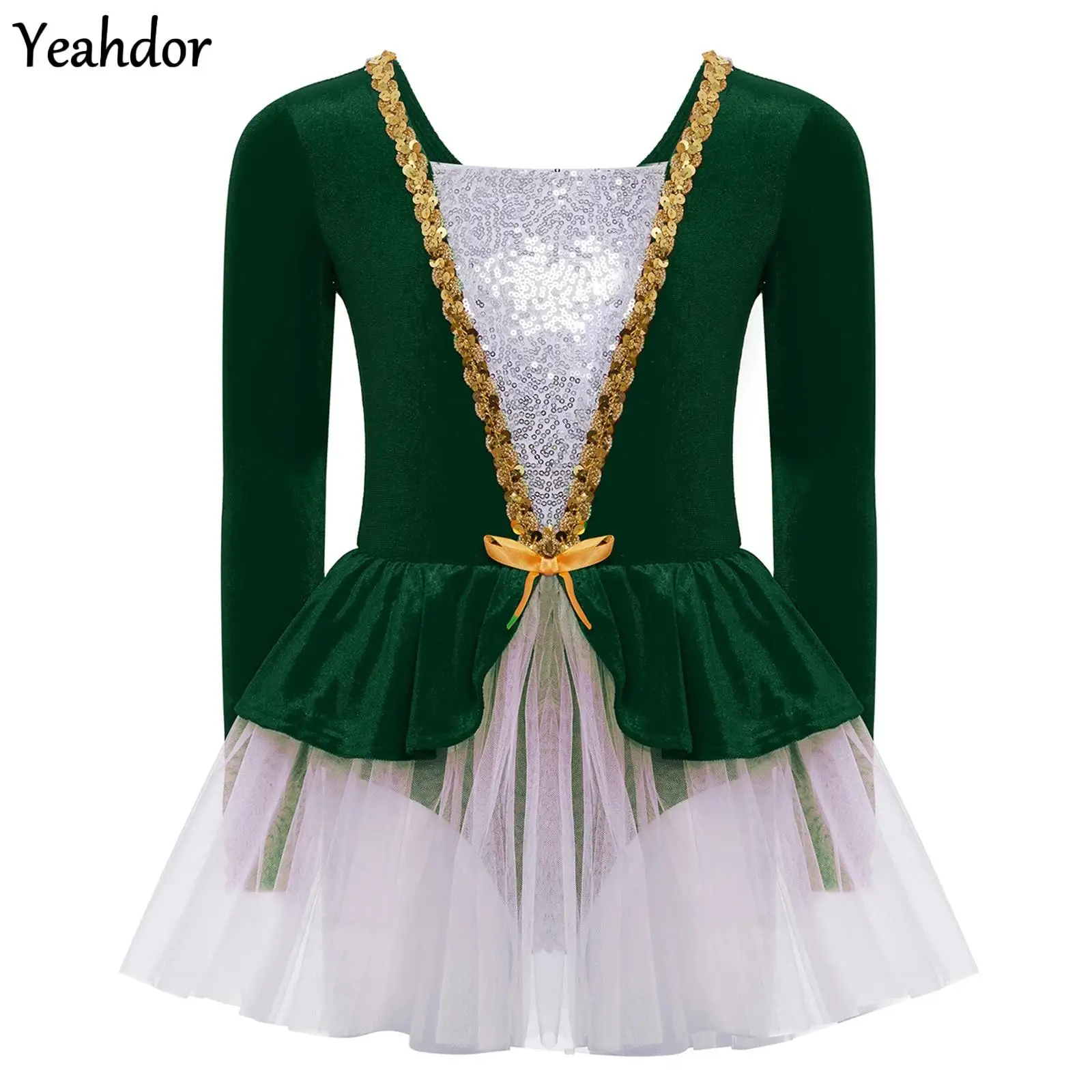 

Girls Figure Skating Ballet Tutu Dress Xmas Sequin Patchwork Velvet Tutu Princess Dress Gymnastic Leotard Ballerina Dancewear