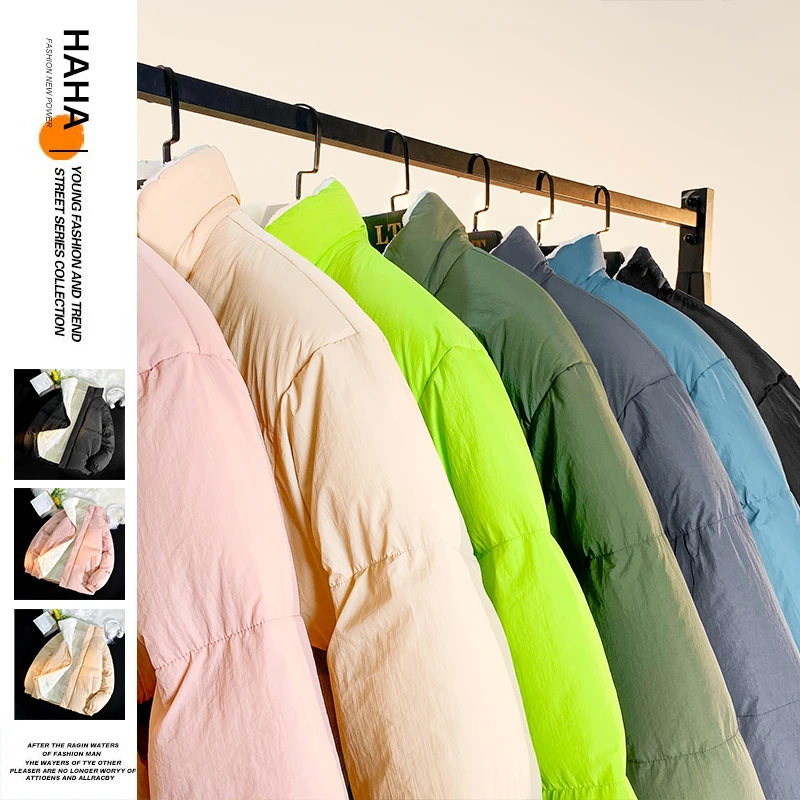 

Colorful down jackets winter white duck down men's and women's simple stand-up collar coats Korean style loose