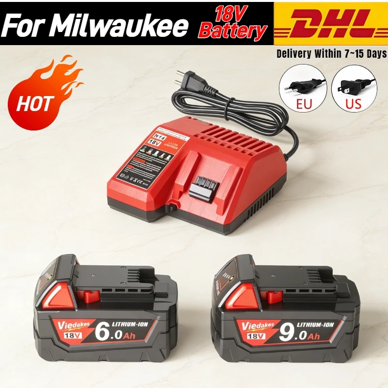 

18V 9.0Ah For Milwaukee M18 Battery XC Li-Ion M18B5 48-11-1860 48-11-1840 48-11-1850 48-11-1830 48-11-1820 Replacement Batteries