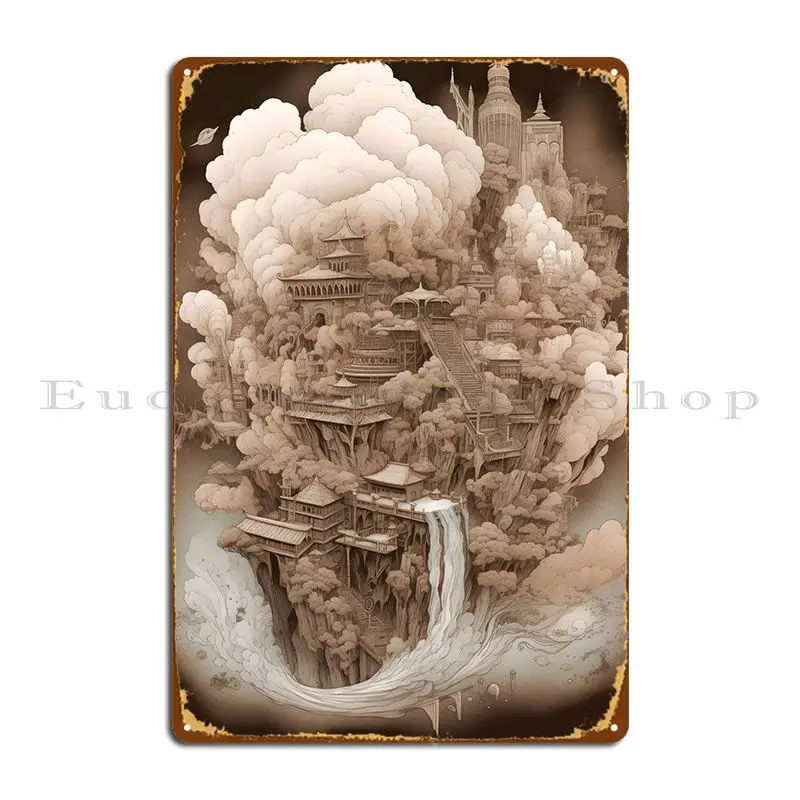 Cloud Shrouded Palace Metal Signs Funny Customize Wall Plaque Garage Designing Tin Sign Poster