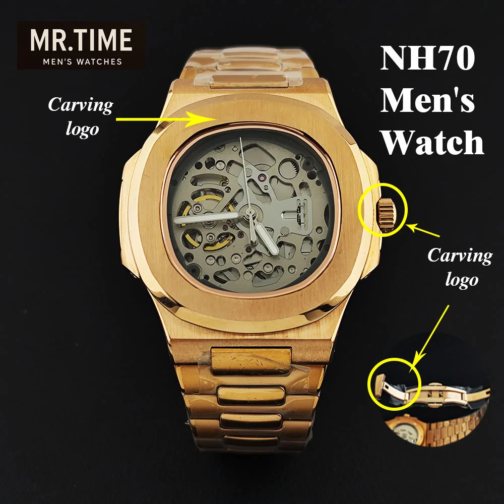 

New NH70 Watch High Quality Men's Watch Hollow out Watch Customized Logo Stainless Steel Automatic Watch NH70 Movement Watch