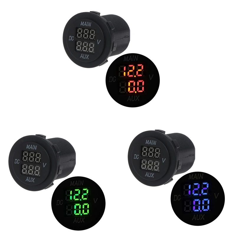 Round LED Dual Display Voltmeter Car Digital Display 10-60V Univers