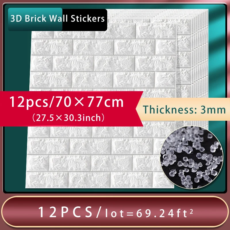 

12PCS 3D Wall Stickers Self Adhesive Wallpaper Waterproof Living Room Brick Stickers Bedroom Brick Wallpapers Home Decor