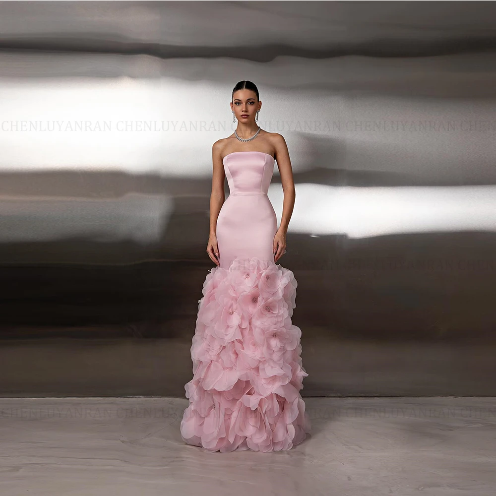 

MOLISA Customized Mermaid Evening Dresses Floor-length Strapless Sleeveless Prom Gown Simple Fashion Flowers Backless Party Gown