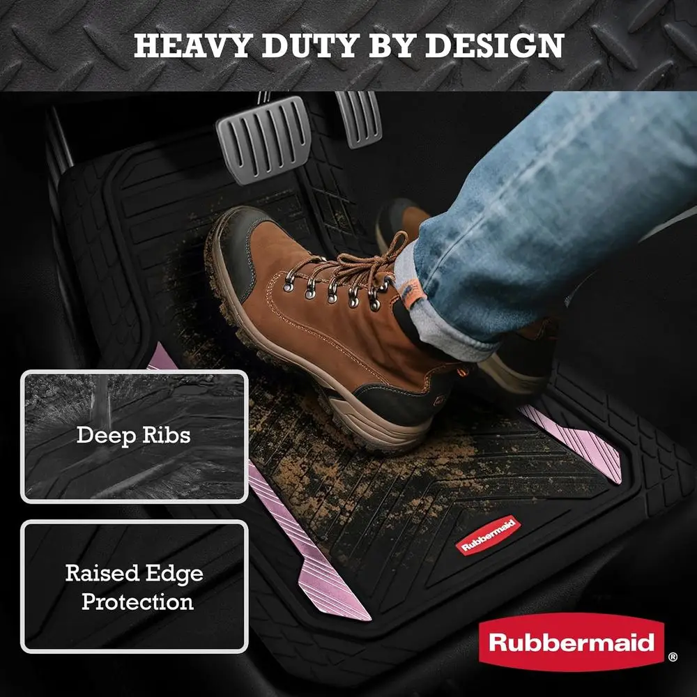 Heavy Duty All-Weather Car Mats Set with Dual-Tone Pink Inserts – Anti-Slip Backing, Trim-to-Fit or Most SUV, Sedan, Van view 2